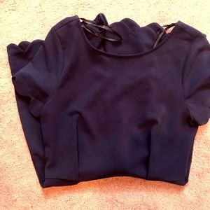 Navy scallop trim romper